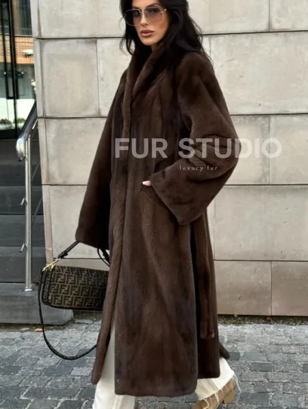 Норковая шуба, цельный мех PREMIUM COLLECTION VELVET - цвет соболь - фото 5
