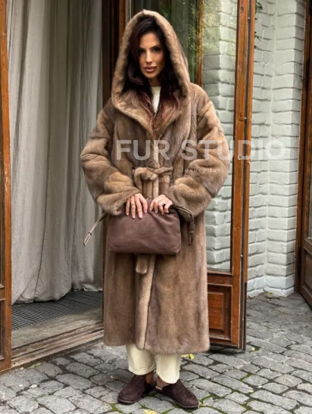 Шуба норковая с капюшоном - цвет пастель - фото 3