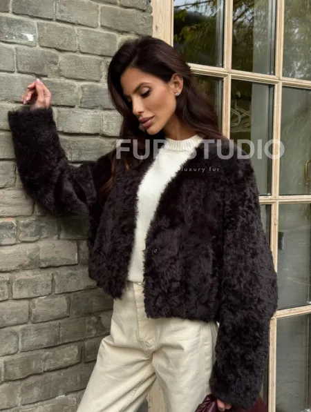 Укороченная шуба из овчины калган - фото 8