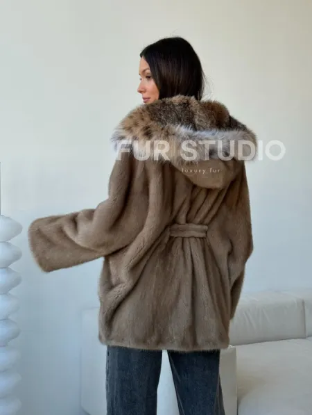 Норка - шуба летучая мышь с капюшоном рысь - фото 11