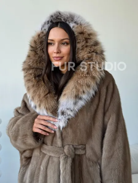 Норка - шуба летучая мышь с капюшоном рысь - фото 10