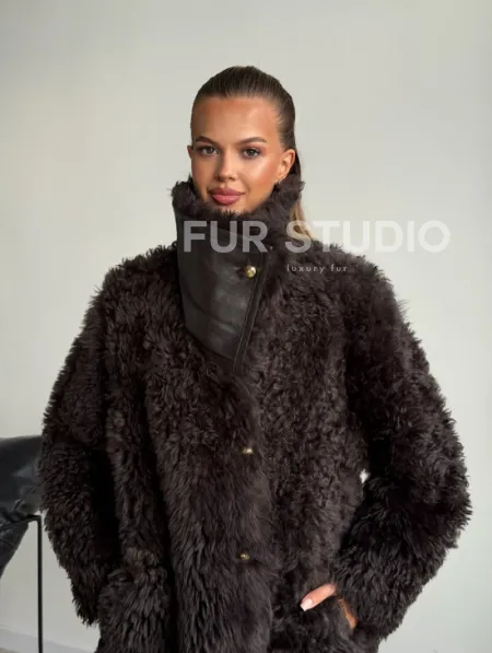 Дублёнка коричневая из овчины - тиградо - фото 12