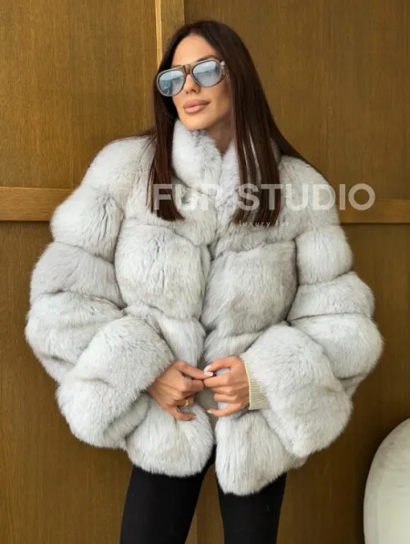 Шуба из натурального песца - стойка воротник - фото 5