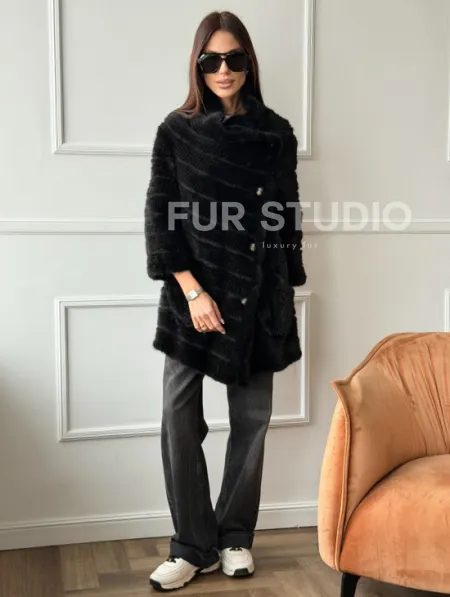 Меховое пальто из вязаной норки - фото 6