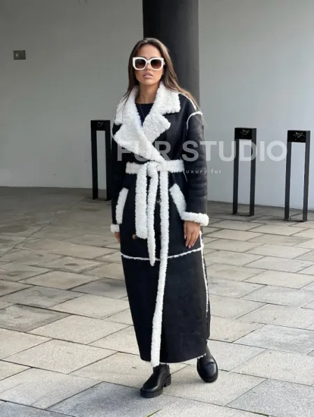 Черная дубленка из экокожи - фото 0