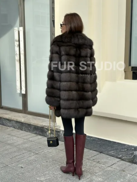 Роскошная шуба из меха баргузинского соболя - воротник шаль - фото 6