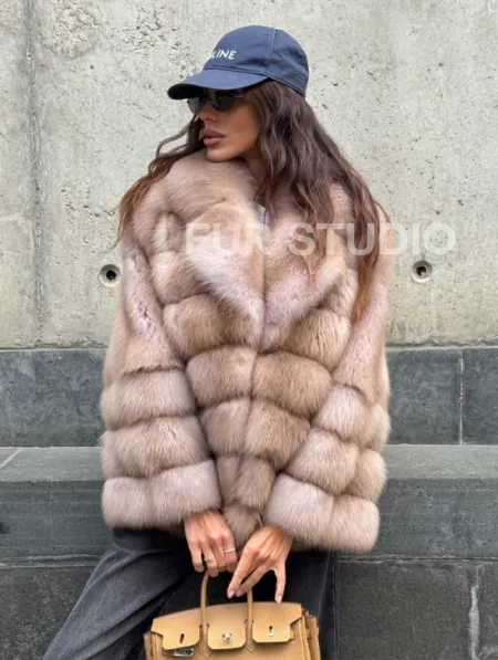 Шуба из меха куницы - цвет Tortora - фото 0