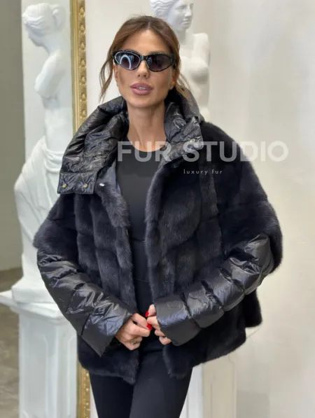 Пуховик /жилет норковый 2в1 - графит - фото 1