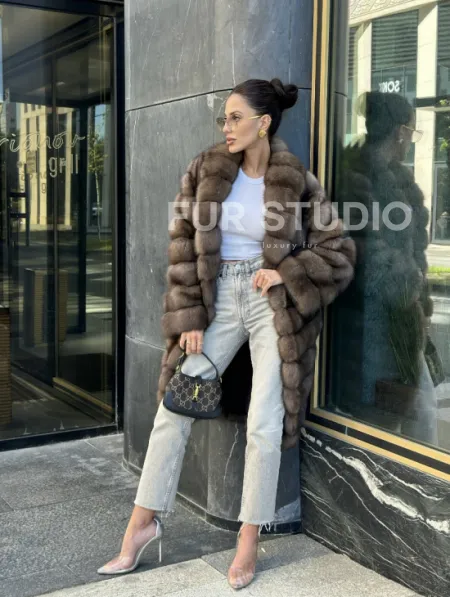 Шуба из меха баргузинского соболя - седина 1, воротник шаль - фото 6