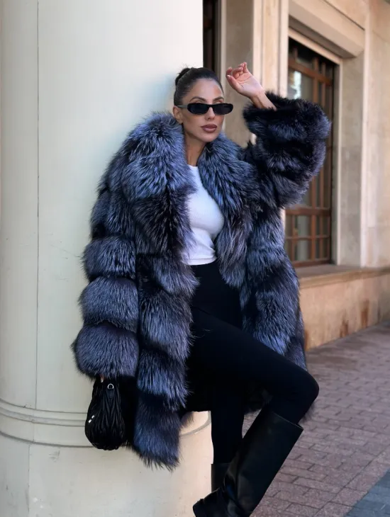 Шуба из меха чернобурой лисы - поперечка - фото 0