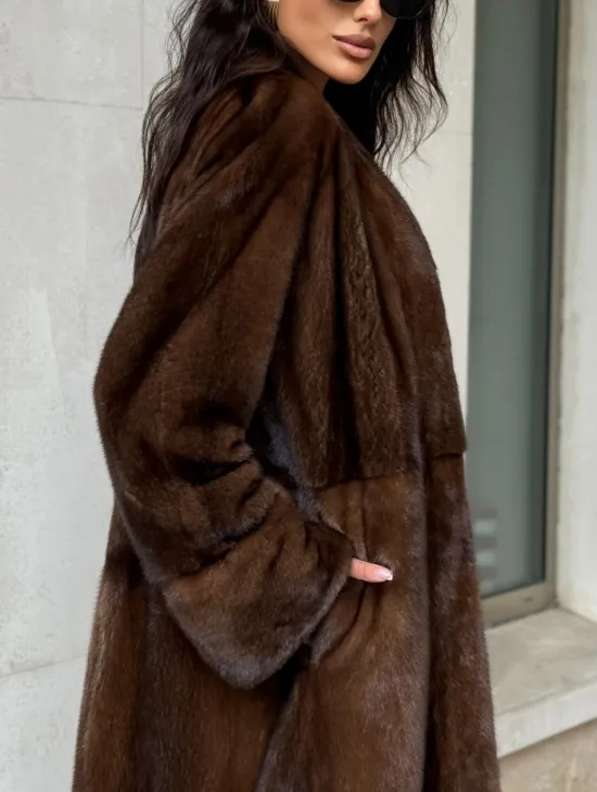 Длинная шуба ВИНТАЖ из меха скандинавской норки без воротника - фото 3