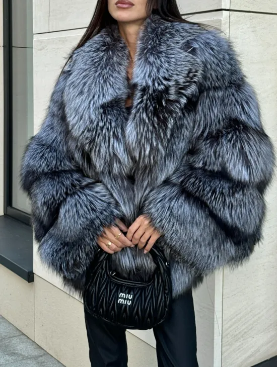 Шуба из меха чернобурки - английский воротник - фото 3