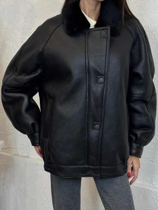 Кожаная дубленка из овчины женская, зима - 2025 