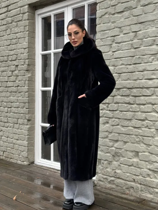 Норковая шуба PREMIUM из аукционной плюшевой норки с капюшоном - фото 6