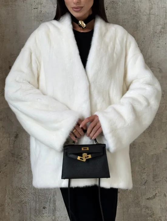 Белоснежный жакет - полушубок из меха норки SAGA FURS - фото 1