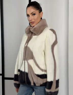 Норковый бомбер на молнии стойка воротник - фото 5