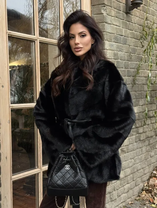 Черный норковый полушубок с воротником V-образным - фото 6