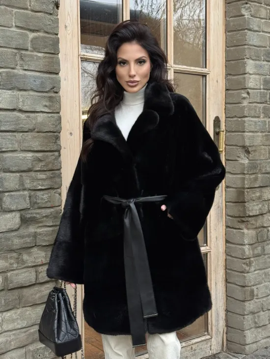 Меховое норковое полупальто из норки Blackglama с английским воротником - фото 0