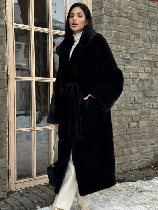 Шуба кимоно из норки Blackglama с английским воротником - фото 6