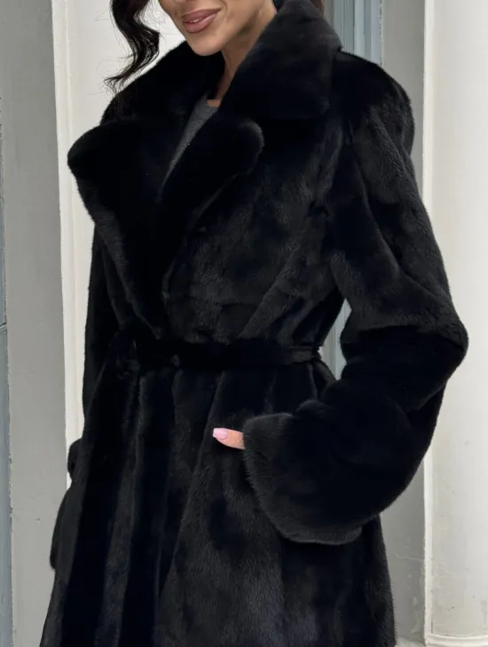 Классическая шуба из норки Blackglama с английским воротником и боковыми шлицами - фото 1