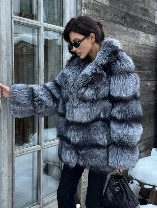 Шикарный полушубок из чернобурки Premium collection, английский воротник - фото 12