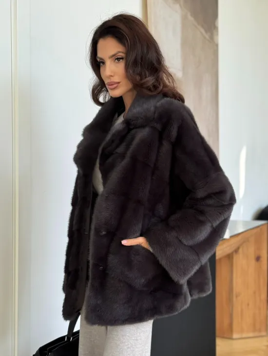 Полушубок норковый автоледи с английским воротником - фото 7