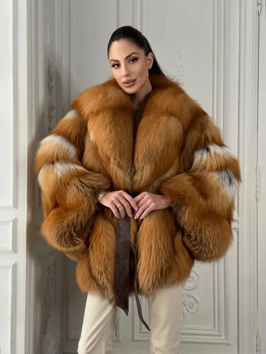 Шуба - пончо из меха огненной лисы огненно-рыжая - фото 8