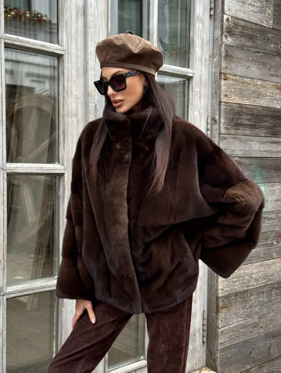 Норковый полушубок из меха аукционной норки, стойка воротник - фото 11