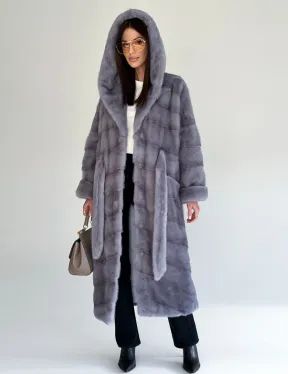 Удлиненная норковая шуба - кимоно с капюшоном - фото 7