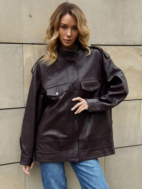 Кутка - бомбер оверсайз из натуральной кожи в стиле Y2K - фото 3