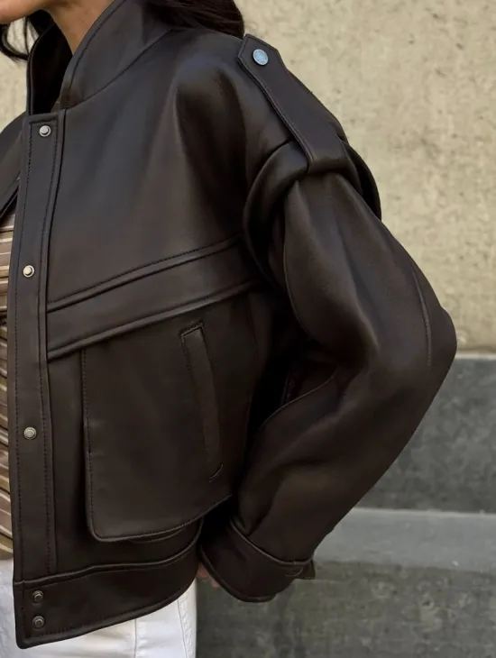 Кожаная коричневая куртка Retro Vintage - фото 2