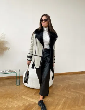 Дубленка на мехе тосканы в цвете Grey - фото 2