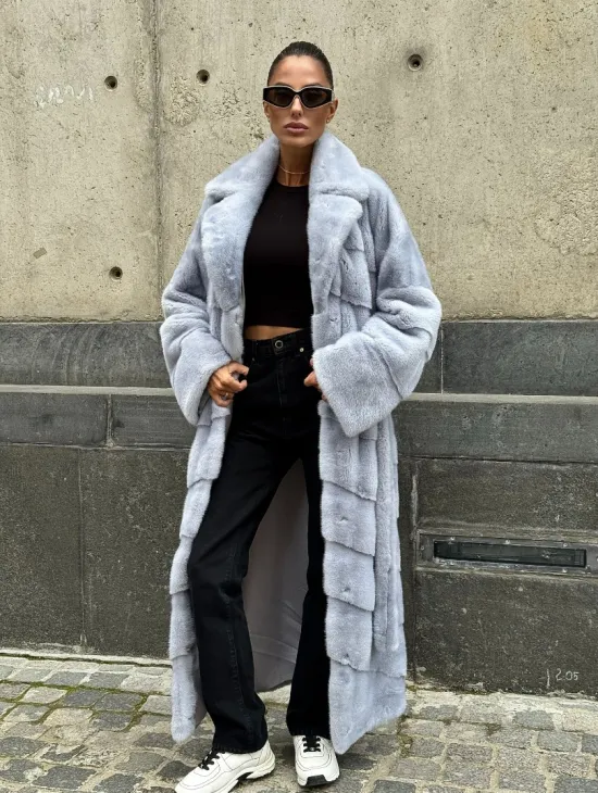 Длинная шуба из голубой скандинавской норки - фото 9