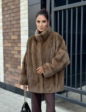 Шуба норковая пастель - стойка воротник - фото 11