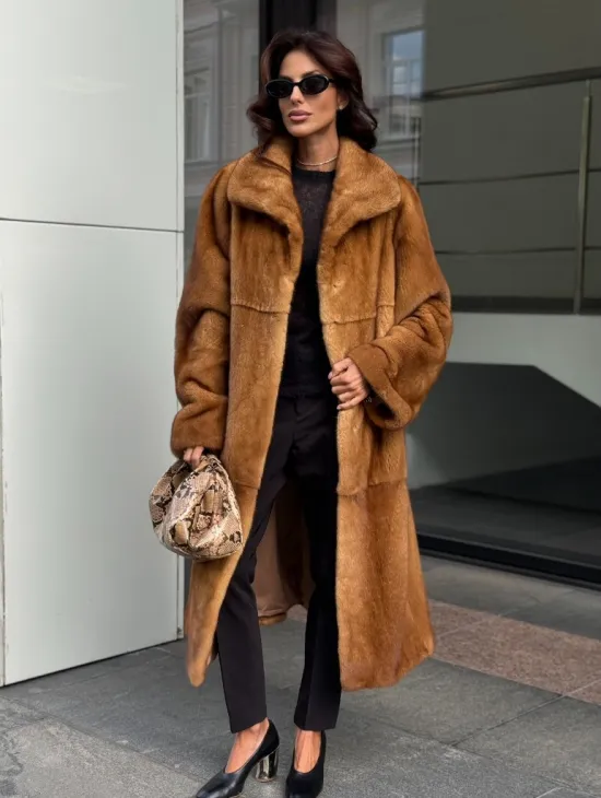 Золотистая норковая шуба с воротником апаш - New 2026 - фото 7