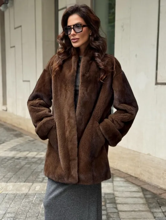 Коричневая шуба из норки - фото 5