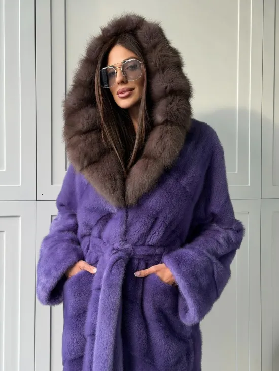 Фиолетовая норковая шуба - фото 11
