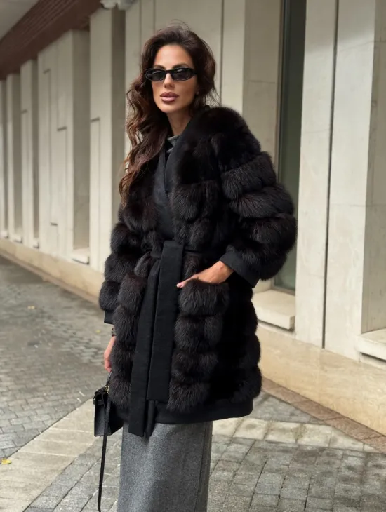 Пальто из куницы с отделкой кашемира - фото 8