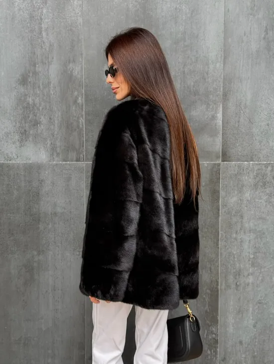 Черный норковый полушубок - фото 8