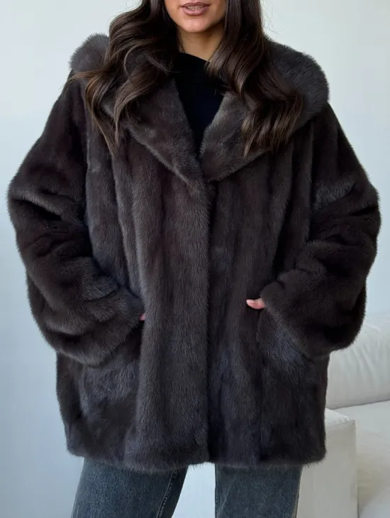 Норковый полушубок с капюшоном - фото 3