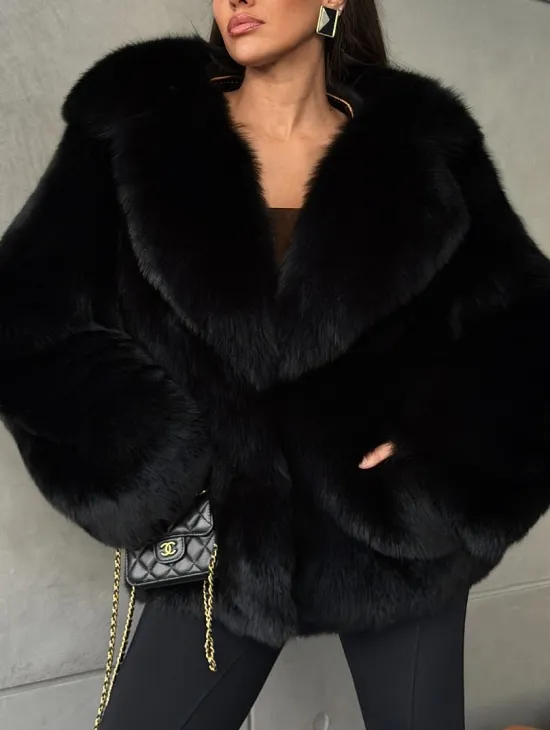 Черная шуба из лисы - фото 2