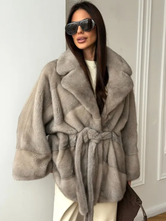 Норковый полушубок в натуральном цвете Silver - фото 7