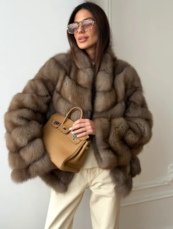 Шуба из меха куницы - рукава косичкой - фото 0