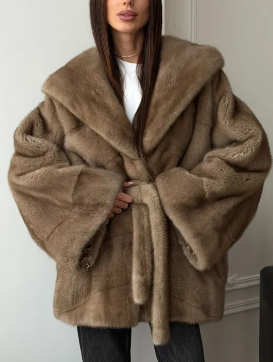 Норковая шуба пастель с капюшоном - фото 6