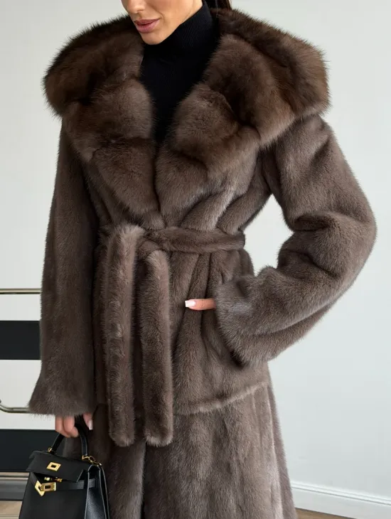 Шуба норковая длинная с капюшоном - фото 3