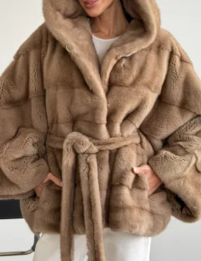 Норка пастель с капюшоном - летучая мышь - фото 3