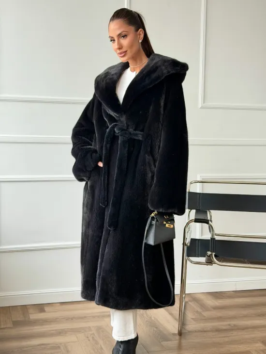 Шуба из норки BLACKGLAMA  с капюшоном в роспуск - фото 3