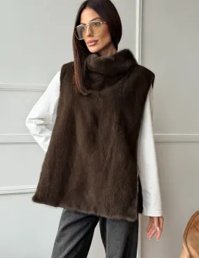Норковая манишка коричневого цвета - фото 9
