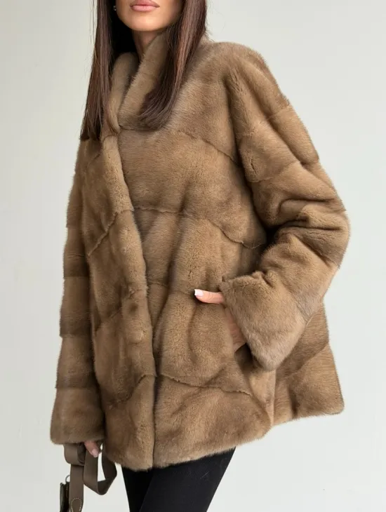 Полушубок пастель мех норка - фото 2