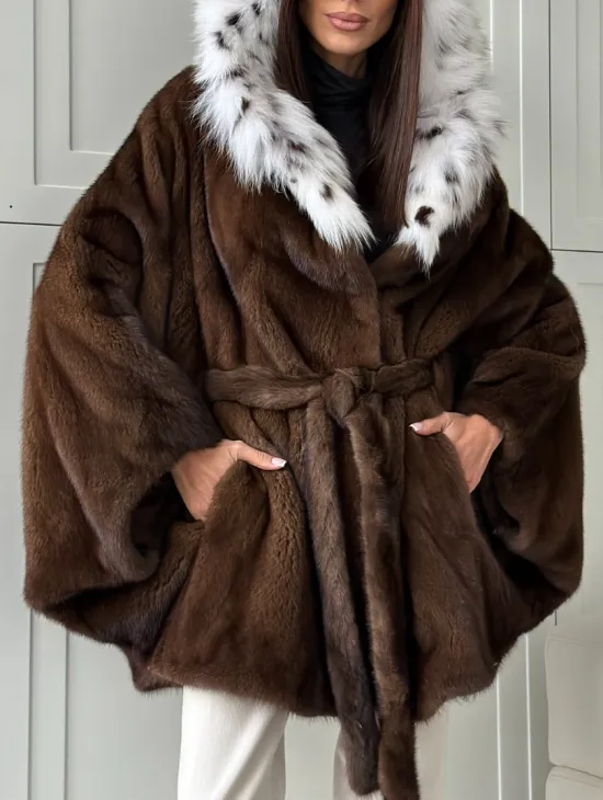 Норковая шуба с капюшоном по рысь - фото 2